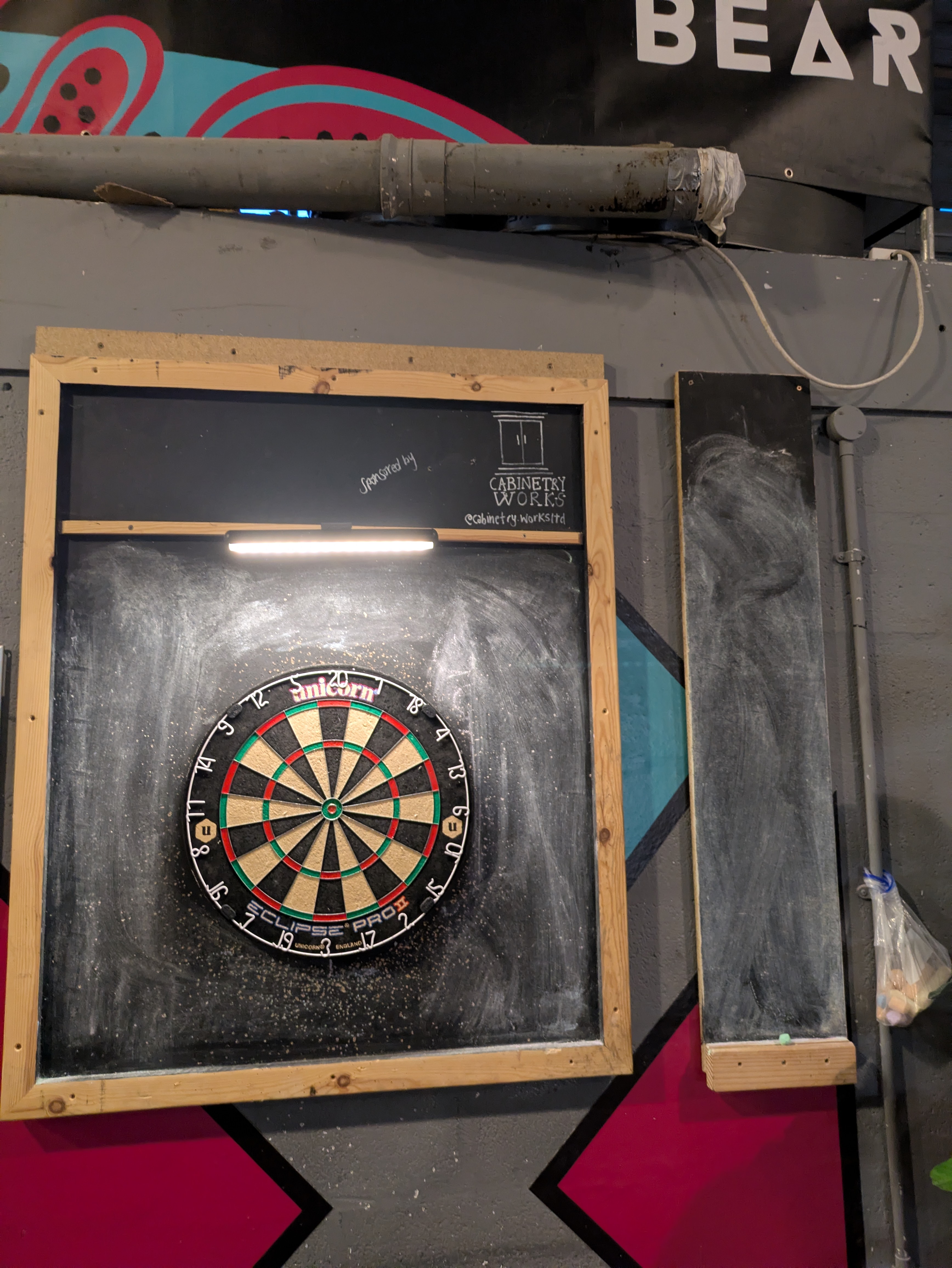 a slightly wider shot of the board, showing a large narrow chalkboard to the right