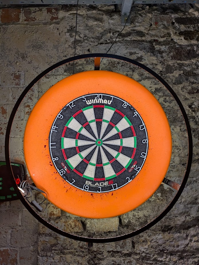 A closer view of one of the boards with an orange foam surround