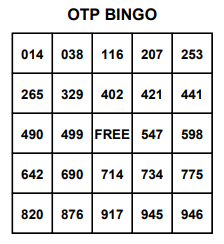 Example image of an OTP bingo card