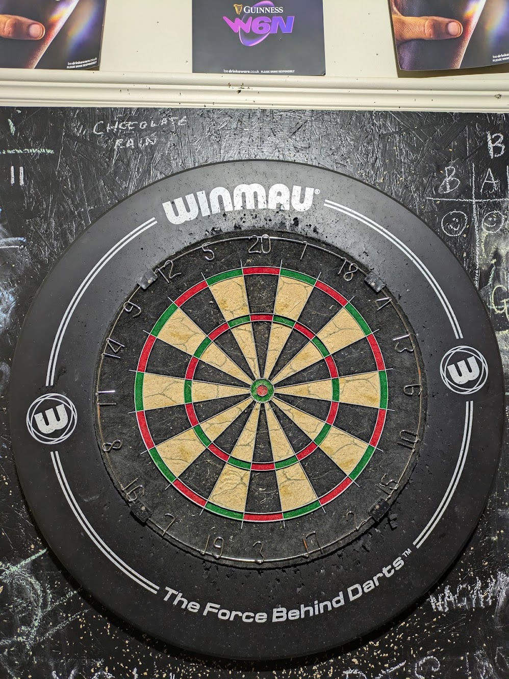 A close up picture of the dartboard
