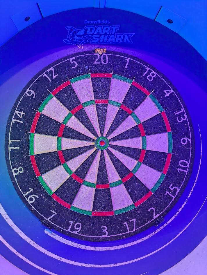 A close up image of the board, an unbranded low sisal one with numbers drawn on