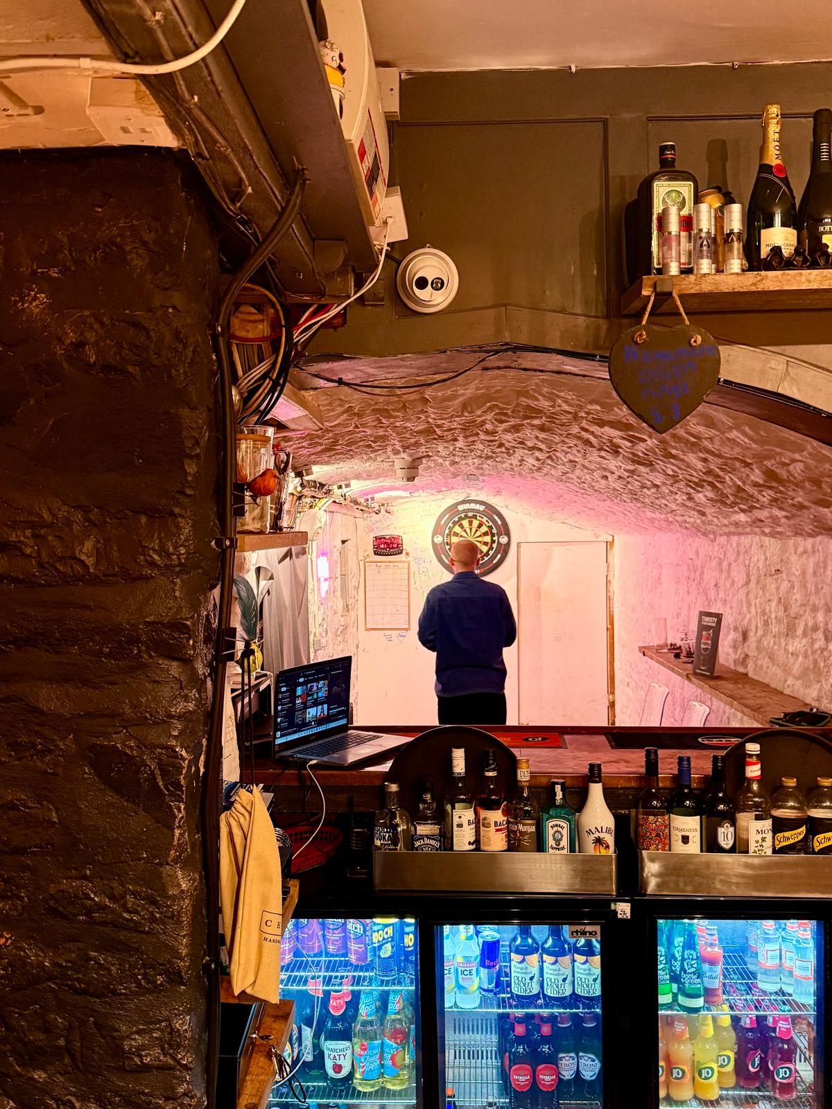 A shot from as far back as you can go in the pub, looking at the darts cave